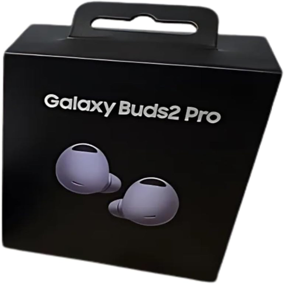 Black box packaging for Galaxy Buds2 Pro with earbud illustrations on a white background