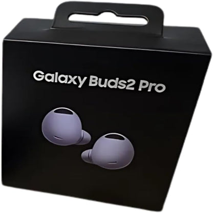 Black box packaging for Galaxy Buds2 Pro with earbud illustrations on a white background