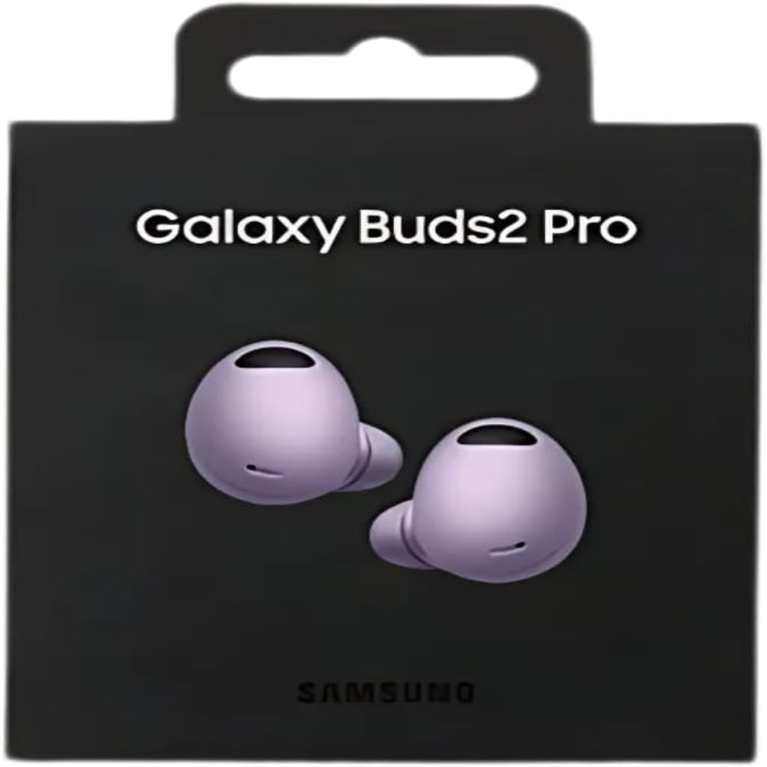 Samsung Galaxy Buds2 Pro earbuds on a black background with Samsung logo.