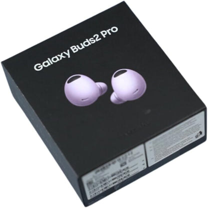 Box of Samsung Galaxy Buds2 Pro with earbud illustrations on a white background