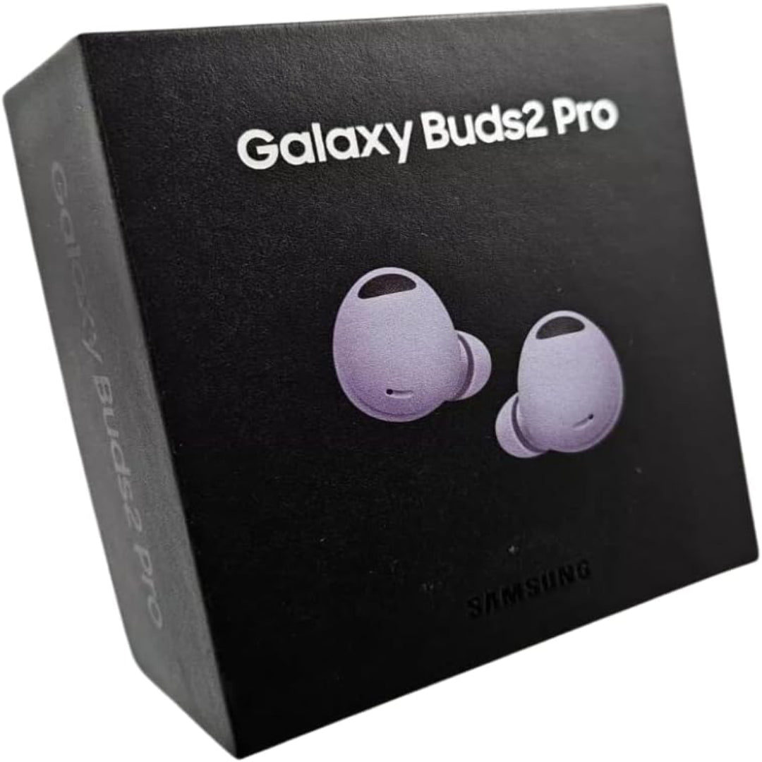 Black box packaging of Samsung Galaxy Buds2 Pro with earbud illustration on a white background