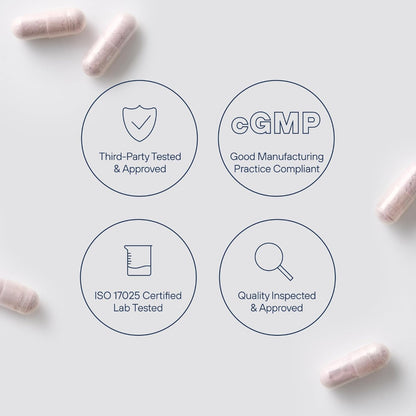 Capsules with certification icons on a light gray background