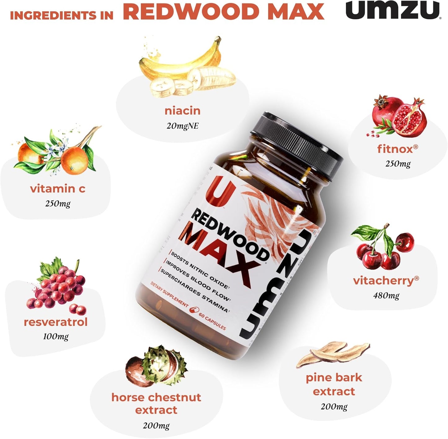 Redwood Max Nitric Oxide Booster – Blood Flow Support for Men | 60 Capsules | Circulation & Performance Supplement