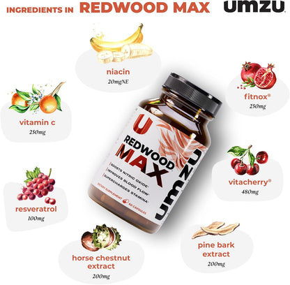 Redwood Max Nitric Oxide Booster – Blood Flow Support for Men | 60 Capsules | Circulation & Performance Supplement