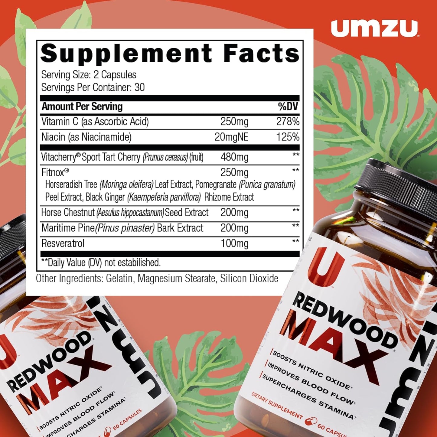 Redwood Max Nitric Oxide Booster – Blood Flow Support for Men | 60 Capsules | Circulation & Performance Supplement