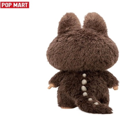 Brown plush toy with bunny ears on a white background, featuring the Pop Mart logo.