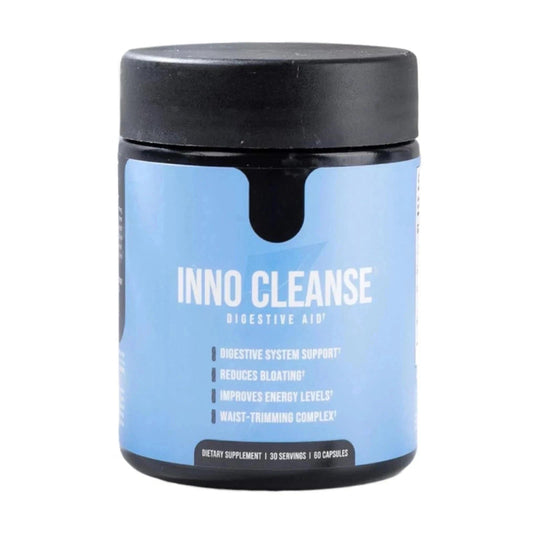 Container of INNO CLEANSE digestive aid on a white background