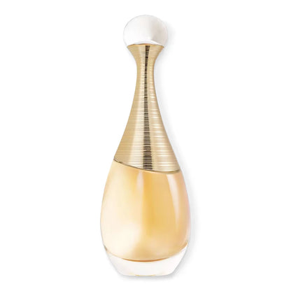 Perfume bottle with gold cap and body on a white background