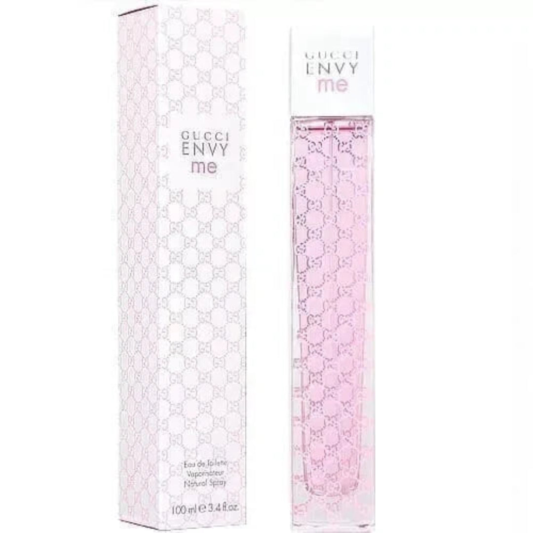 Gucci Envy Me perfume bottle and packaging on a white background
